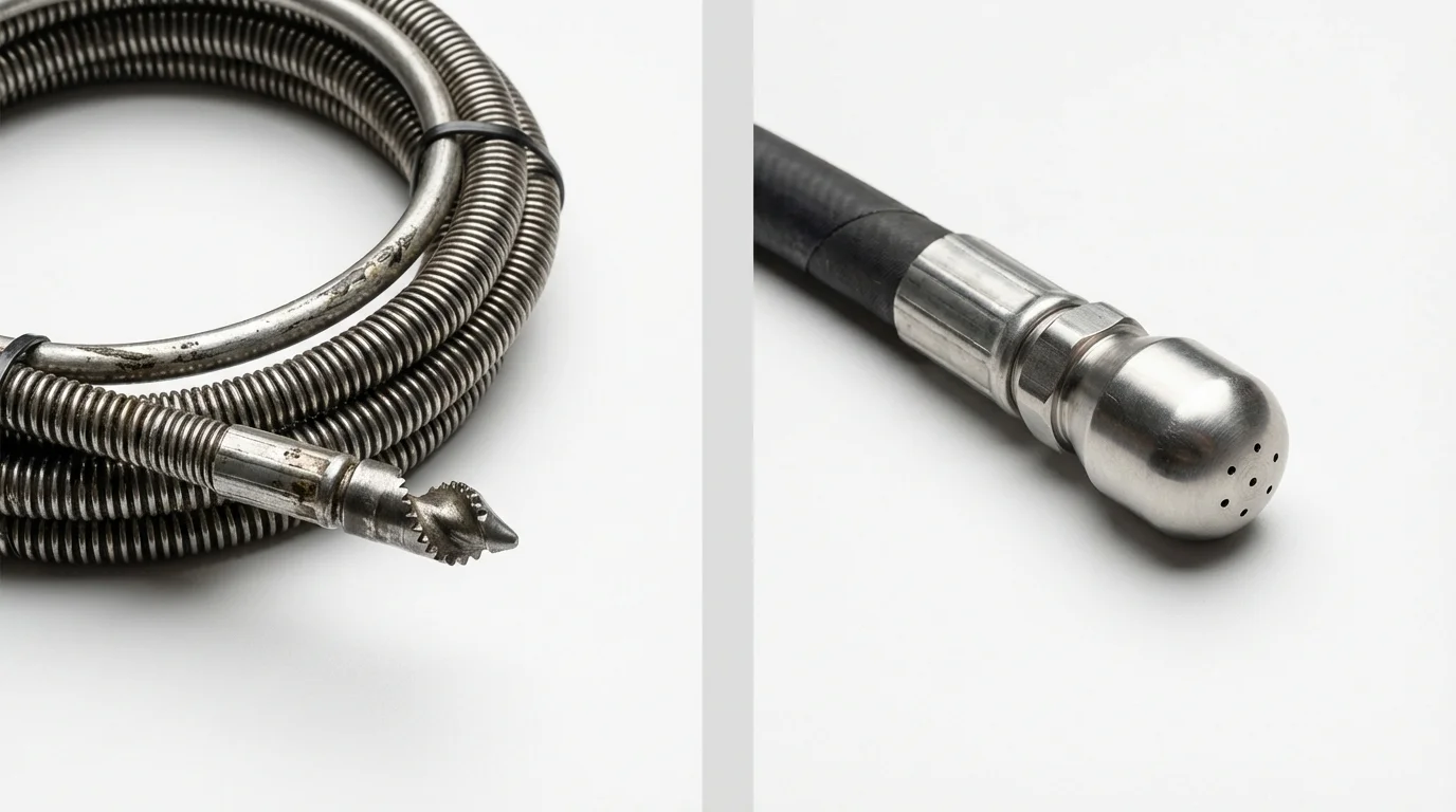 Drain snake cable and hydro jetting nozzle used for drain cleaning in Lewisport, KY
