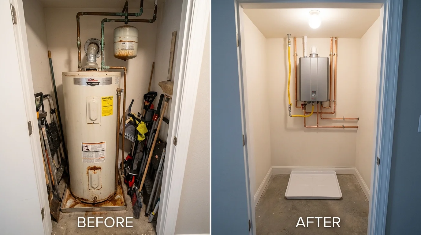 Tank water heater versus wall-mounted tankless unit comparison for Lewisport, KY homeowners