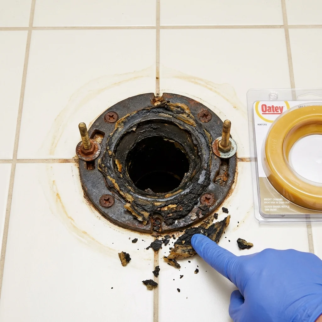 Failed wax ring showing water seepage at the base of a toilet in a Lewisport, KY home